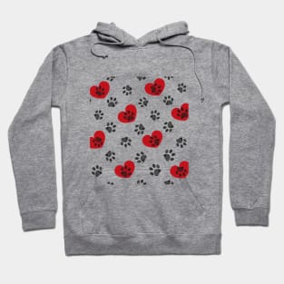 Black doodle paw print and hearts Hoodie